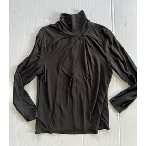 Chicos Travelers Mock Turtle Neck Black Top Sz 2 Large Blouse Slinky Back Zipper